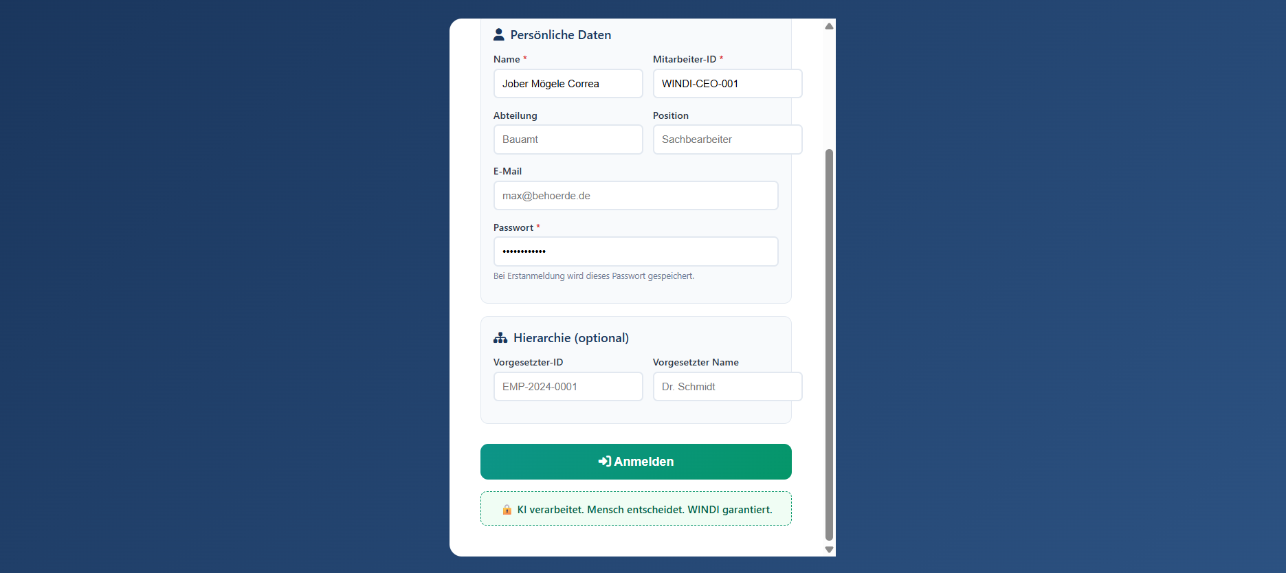 A4 Desk Login Screen